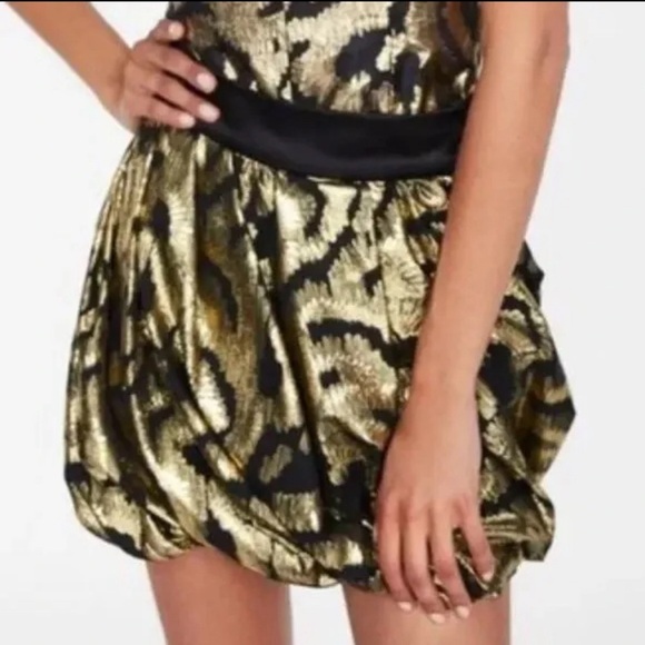 Zara Gold Balloon Puff Bubble Metallic Black Shiny Printed Mini Skirt Size M - Picture 5 of 13